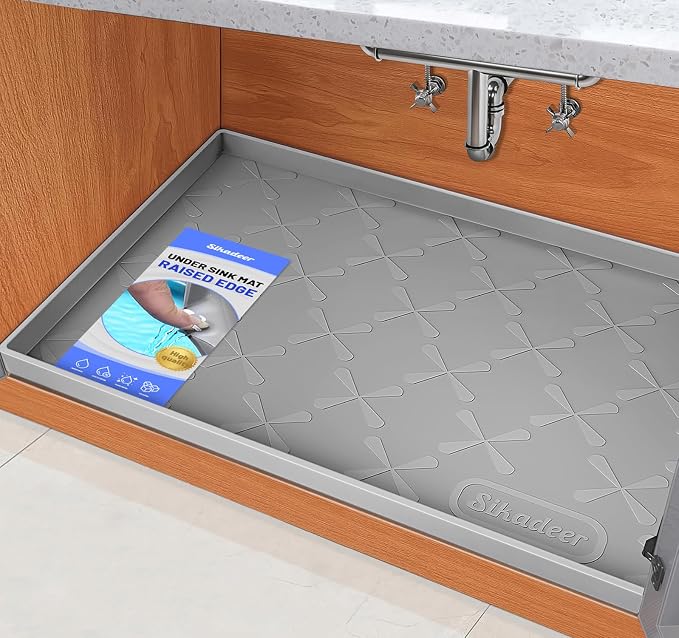 SIKADEER 25" x 22" Under Sink Mat Waterproof, Silicone Mat Kitchen Drawer Shelf by SIKADEER
