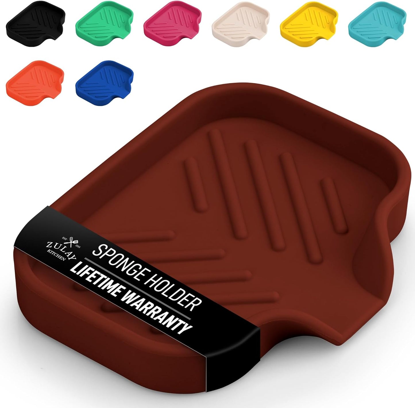 Zulay Kitchen Small Silicone Sponge Holder (4.9x3.3”) – Space-Saving Sink Organizer Tray for Sponge, Soap, Brush & More – Compact Non-Slip Dish for Kitchen & Bathroom (Canyon Rose)