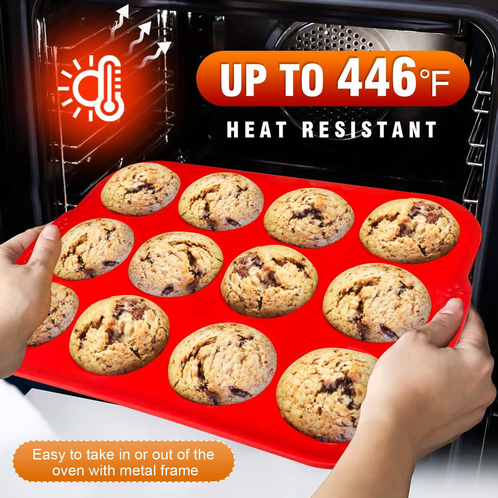 Walfos Silicone Muffin Pan with Metal Frame, 2.8 Inch Regular Size Silicone Cupcake Pan Muffin Tin, Non-Stick 12 Cups Egg Bites Molds for Baking, BPA Free, Dishwasher Safe, 2 Pack