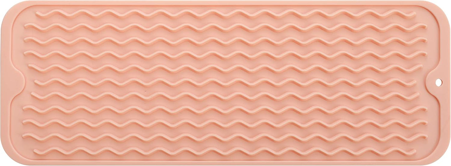 Silicone Dish Drying Mat for Multiple Usage,Easy clean,Eco-friendly,Heat-resistant Silicone Mat for Kitchen Counter,Sink,Bar,Bottle,or Cup Pink M 17 inches x 6 inches