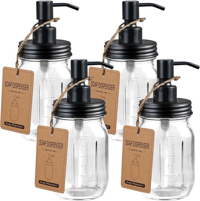 Amolliar 4 Pack Mason Jar Liquid Soap Dispensers, Rustproof Stainless Steel Lid by Amolliar