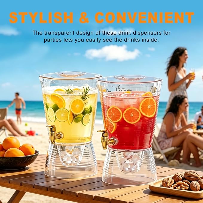 1.6 Gallon Drink Dispenser for Parties, 2 Pack Plastic Beverage Container - Image 3