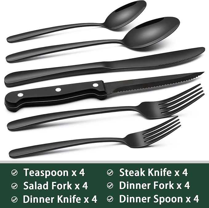 EWFEN 24-Piece Black Silverware Set - Image 2