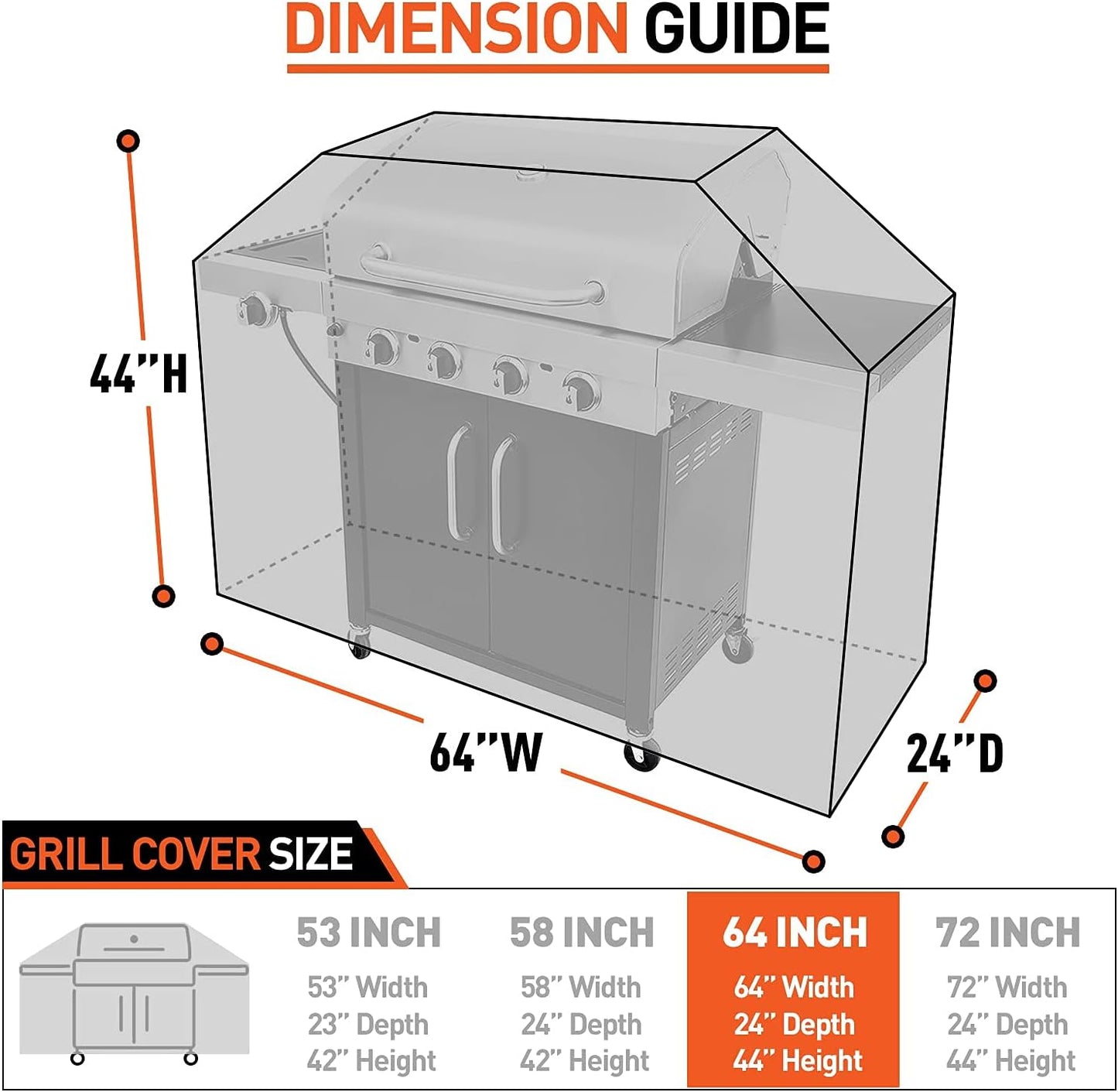 Grill Cover 64 Inch, Waterproof Heavy Duty Gas BBQ Grill Cover with Handles, Solid and Fade Resistant Compatible with Weber Charbroil Nexgrill Napoleon