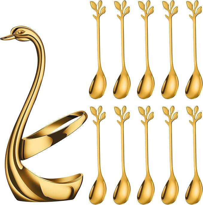 AnSaw Gold Small Coffee Spoon Holder Set, Swan Base by AnSaw