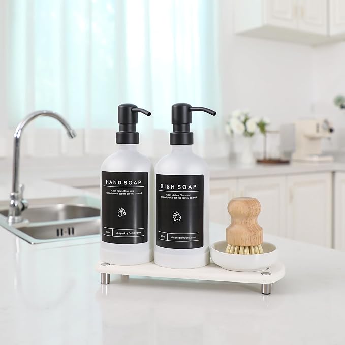 Kitchen Soap Dispenser Set - 16OZ White Glass Bottle - Image 5