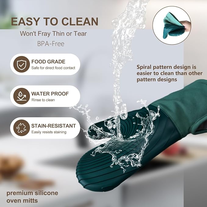 Silicone Oven Mitts-13.6 in Extended Oven Mitts Heat Resistant 500F, Oven Gloves - Image 7