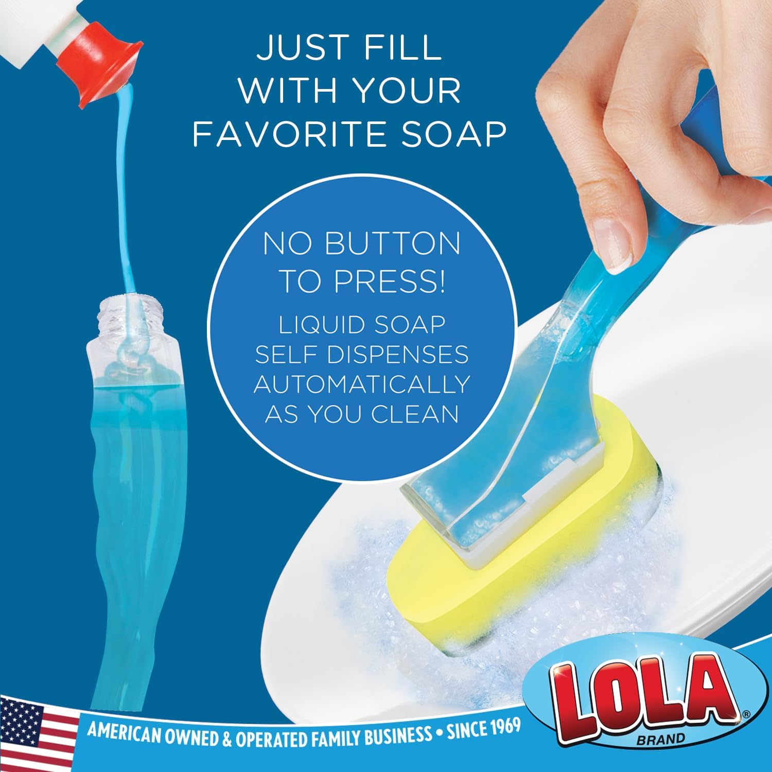 Lola Products Soap Dispenser Dish Wand Sponge Head Refills, Super Absorbent Scrubber, Non-Scratch, for Cleaning Dishes, Sinks and Cookware, 2 Pack