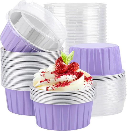 EUSOAR Cupcake Liners, 30pcs 5oz Mini Cake Pans Aluminum Foil Baking Cups with Lids, Cheesecake Muffin Cups, Disposable Dessert Containers Tin for Flan Creme Brulee Souffle Custard Pudding