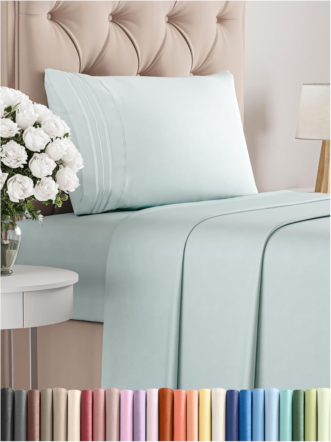 Twin XL Size 3 Piece Sheet Set - Comfy Breathable & Cooling Bed Sheets Set - Hotel Luxury Bedding for Women, Men, Kids, Teens, Boys & Girls - Deep Pockets, Soft and Wrinkle Free - Oeko-Tex - Ice Blue