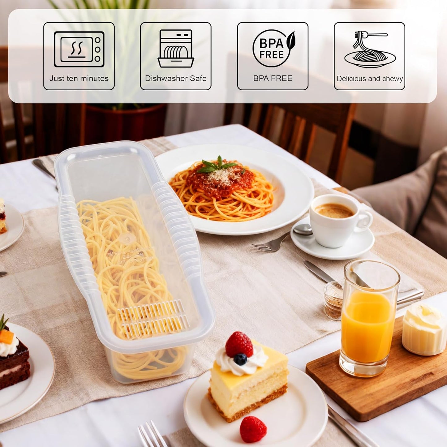 Microwave Pasta Pot with Strainer Lid & Measuring Cup Clip Quickly Cook 1-4 Servings-No Mess, Sticking or Waiting For Boil, Pasta Cooker in Microwave for Dorm Kitchen Office College Essential