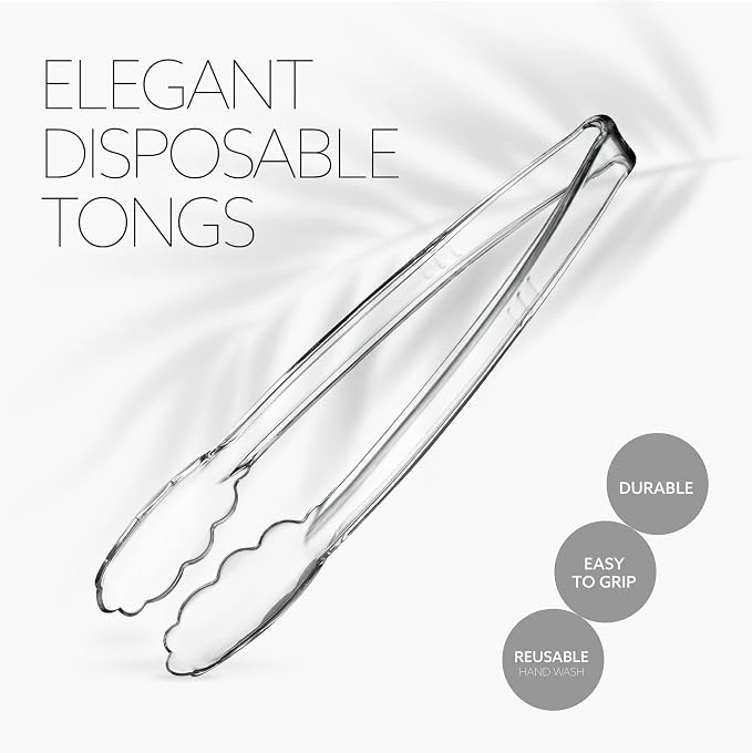Plasticpro 12'' Serving Tongs Heavy Duty Reusable Kitchen and BBQ Clear Serving - Image 5