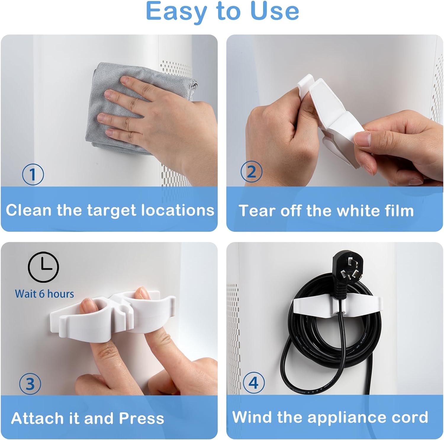 Cord Organizer for Appliances, 8 Pack Upgraded Kitchen Appliance Cord Organizer Stick On Appliance Wire Organizer Wire Wrapper for Kitchen Appliances Mixers, Coffee Maker, Pressure Cooker