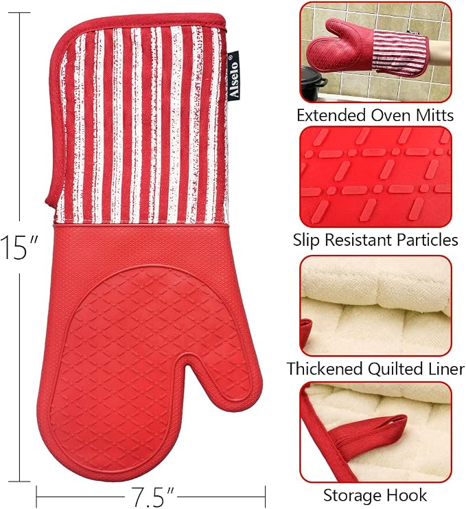 Alselo Silicone Oven Mitts Heat Resistant 932℉ - Image 3