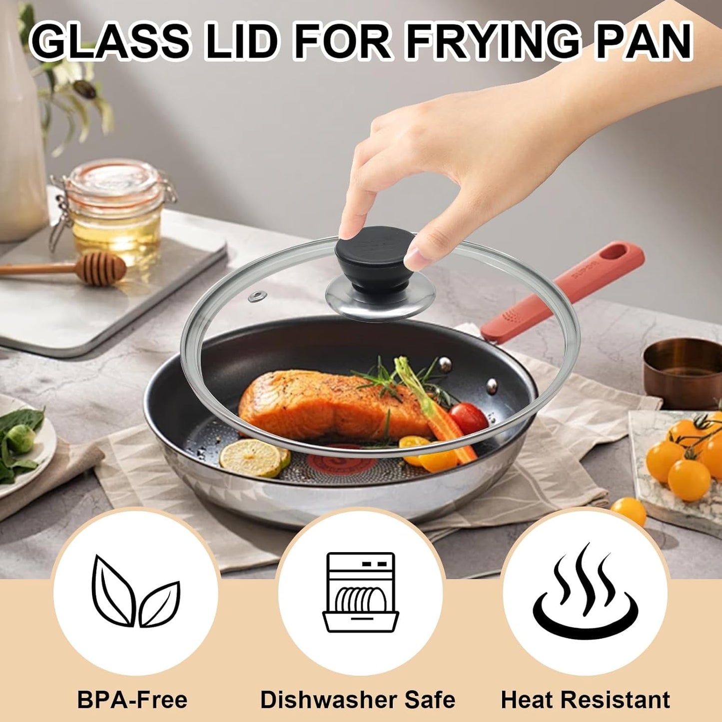 12 Inch Pan Lid, Tempered Glass Lid, Cast Iron Skillet, Pot,Replacement Pan Cover, Clear Frying Pan Lid Fits Pots, Pans and Skillets, Dishwasher Safe