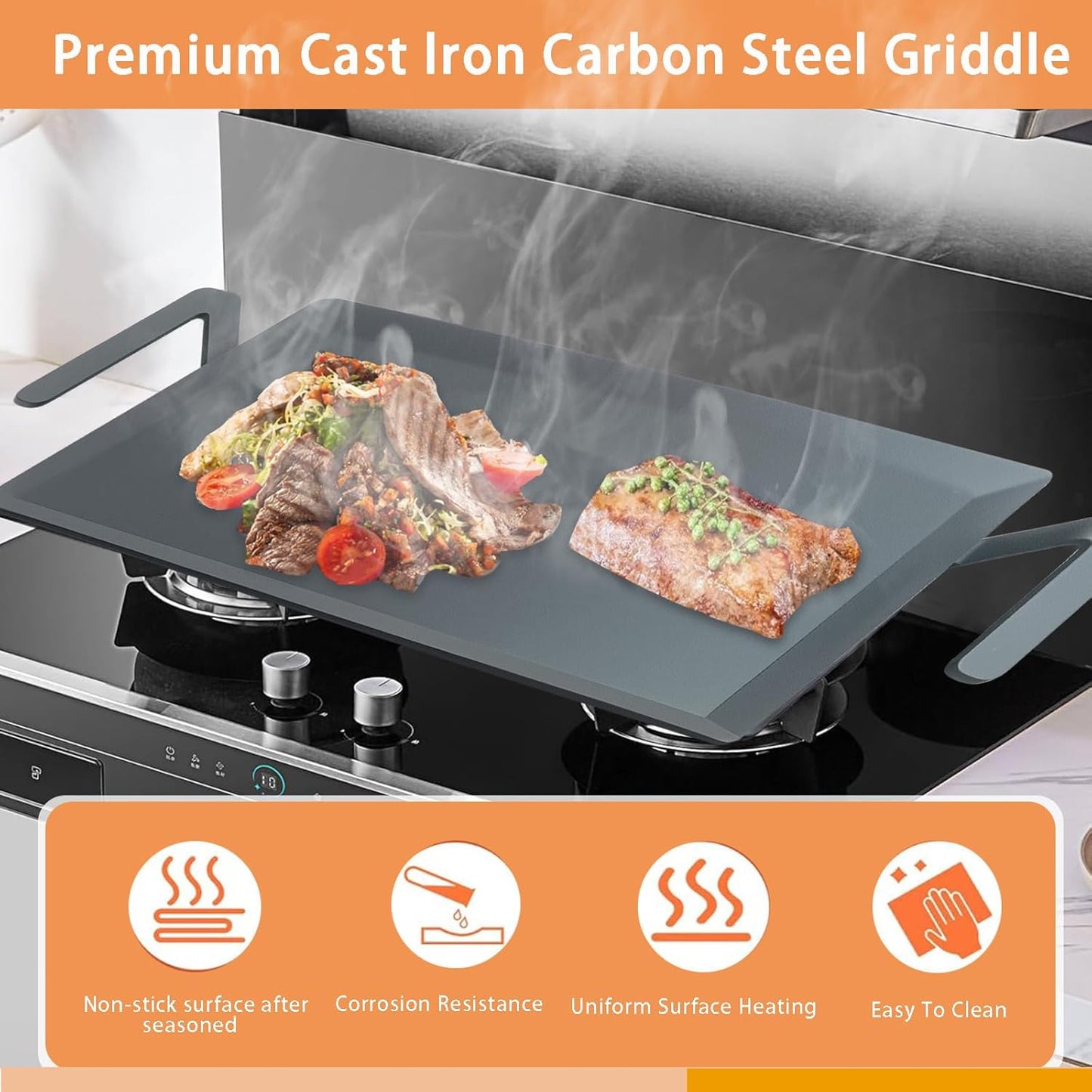 Carbon Steel Griddle, Large Premium Cooking Griddle, Professional Cookware Replacement for Made In Cookware, 24" x 10 1/2"