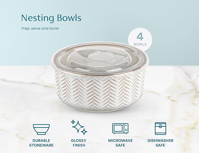 KooK Serving Bowls, with Lids, Ceramic Nesting Bowls, Microwave and Dishwasher - Image 7