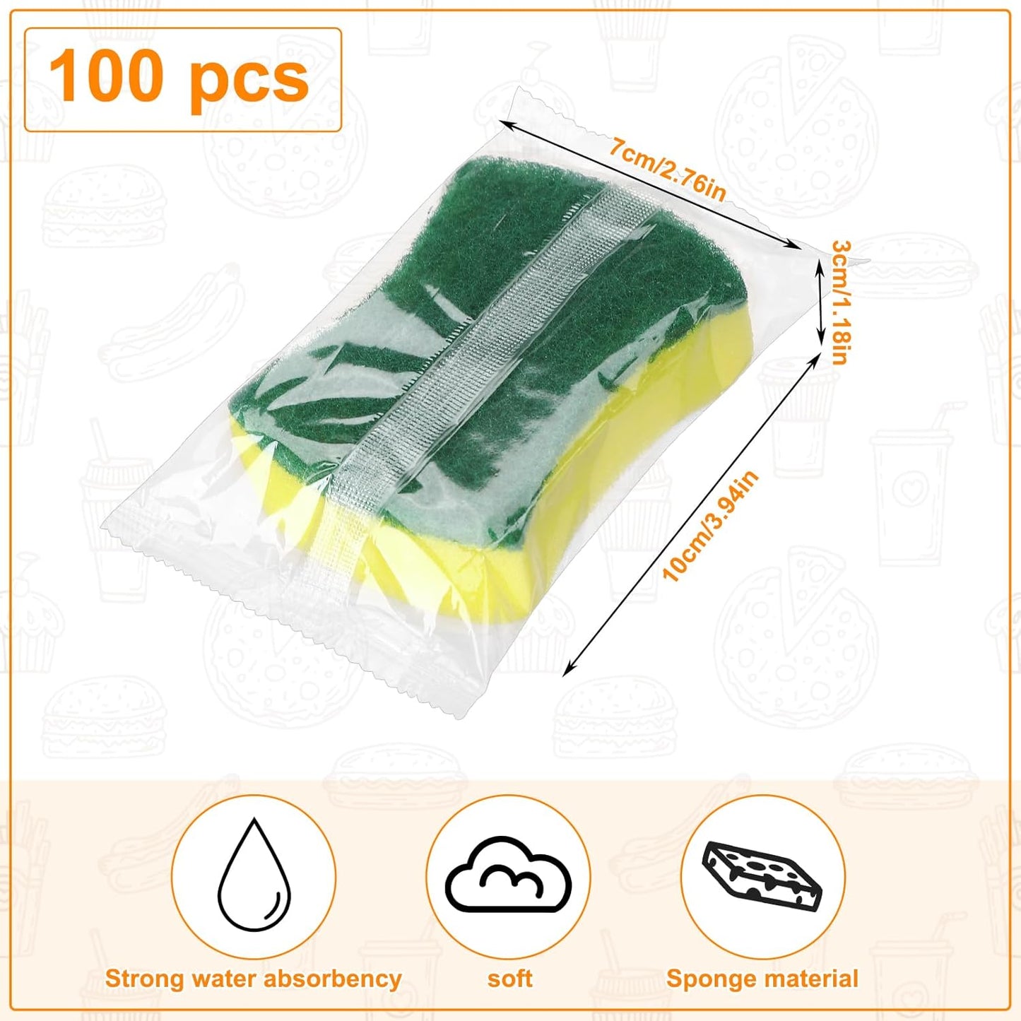 100 Pcs Individually Wrapped Sponges,Uncompressed Non Scratch Scrouing Sponges for Household Cleaning Dishes Kitchen Airbnb Apartment Car Bike
