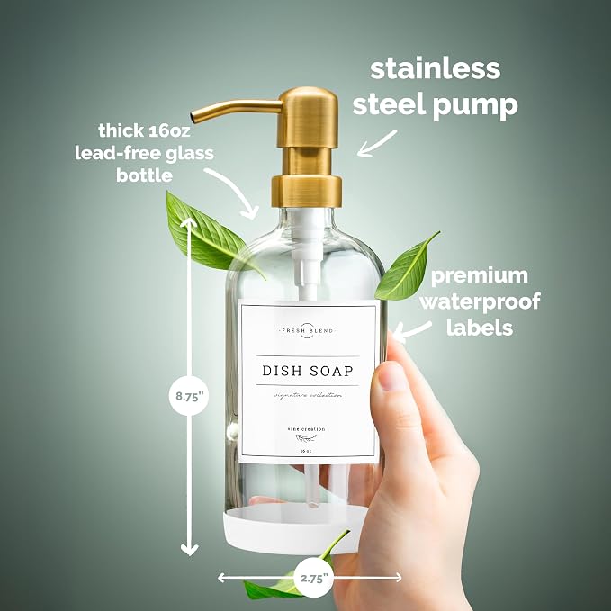 Vine Creations Glass Soap Dispenser, 2 Pack Kitchen Soap Dispenser Set - Image 5
