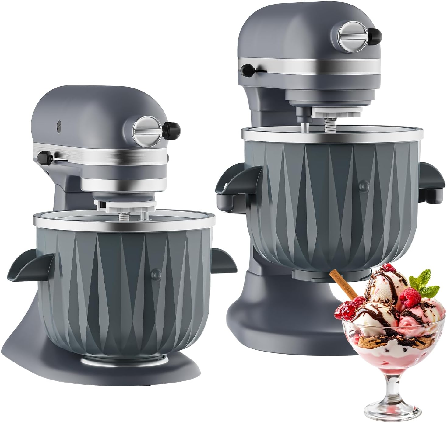 InnoMoon Ice Cream Maker Attachment for KitchenAid Stand Mixer, Compatible for Kitchenaid 4.5QT/5QT/6QT/7QT Stand Mixer, 2-Quart Frozen Yogurt, Sorbet Gelato Maker, Kitchen aid Ice Cream Maker (Gray)