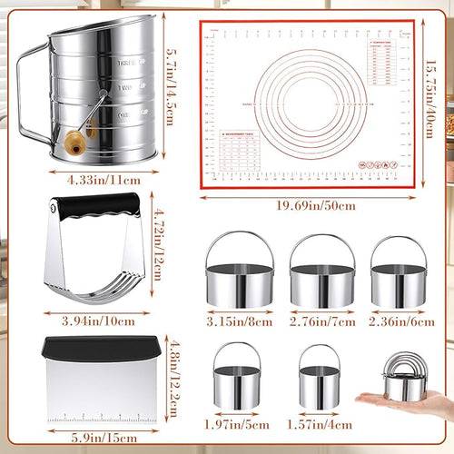 10 Pcs Stainless Steel Pastry Biscuit Cutter Set Include 3 Cup Flour Sifter - Image 2