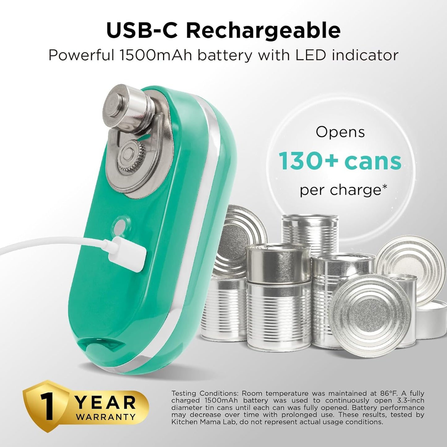 Kitchen Mama Mini Plus Rechargeable Electric Can Opener: USB-C Charging, Hands-Free, Auto Stop, Compact, Cordless, Smooth Edge - Perfect for Seniors with Arthritis, Home, and Travel (Teal)