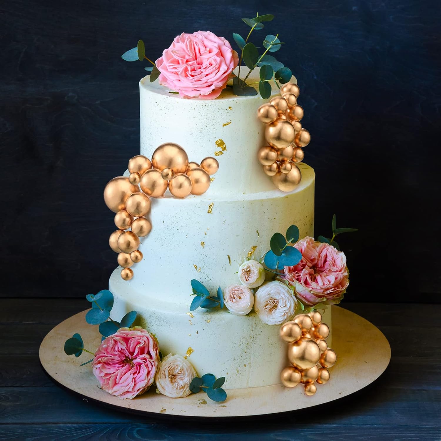 108 Pcs Balls Cake Topper DIY Cupcake Insert Foam Balloons for Cake Baking Wedding Anniversary Birthday Decoration(Gold,Multi Sizes)