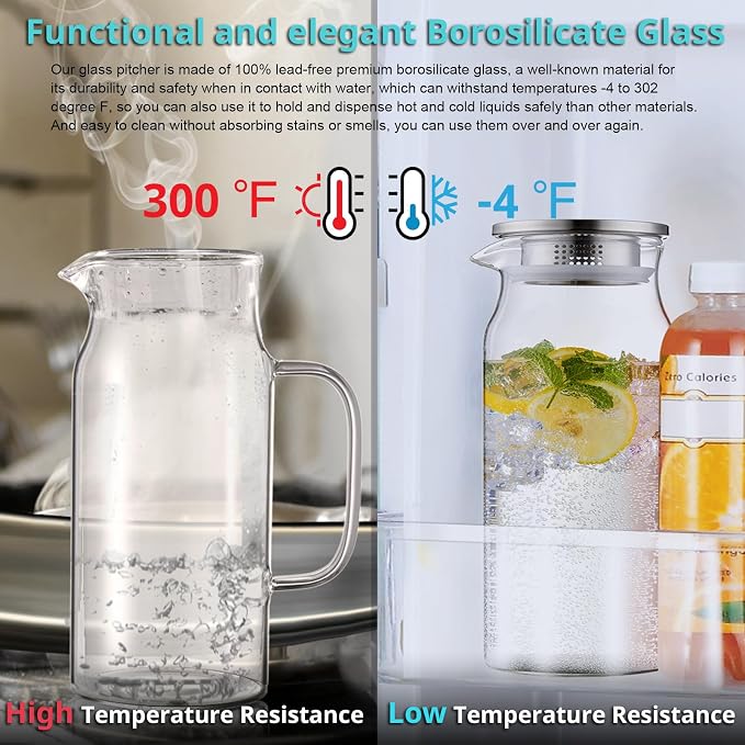 Bivvclaz 3 Pack 2 Liter 68 oz 2.1 Qt Glass Pitcher - Image 5