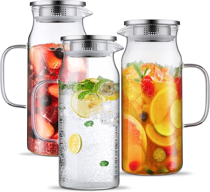 Bivvclaz 3 Pack 2 Liter 68 oz 2.1 Qt Glass Pitcher by Bivvclaz