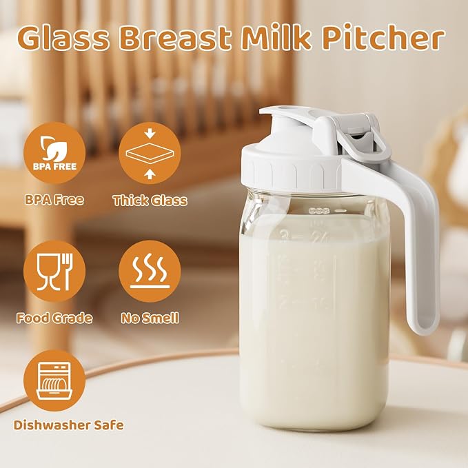 Breast Milk Pitcher, Mason Jar 32 oz, Heavy Duty Wide Mouth Jar - Image 5