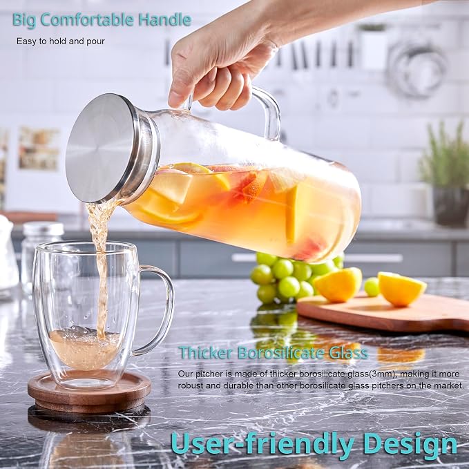 Bivvclaz 2 Pack 1.6 Liter 54 oz Glass Pitcher - Image 3