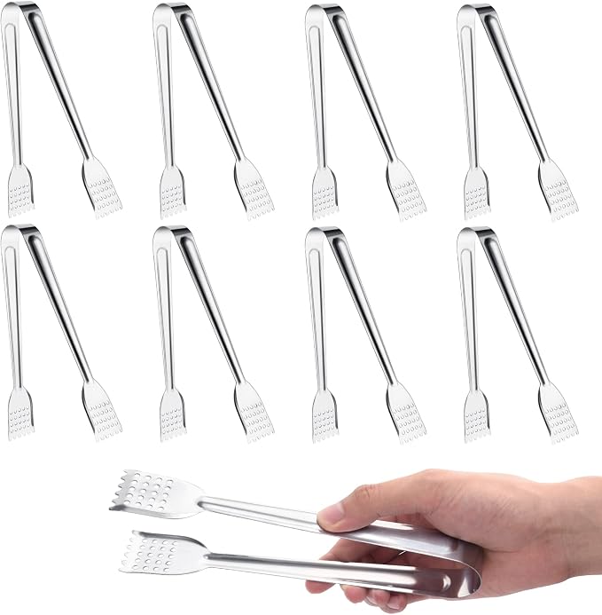 8 Pack 7-Inch Stainless Steel Serving Tongs, Mini Buffet Tongs by Tcoin