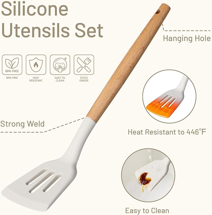 CAROTE 22pcs Silicone Cooking Utensils Set, 446°F Heat Resistant Kitchen - Image 3