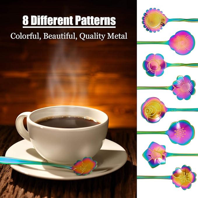 Chengu 8 Pieces Flower Coffee Tea Spoons Stainless Steel Sugar Spoons Tea Party - Image 3