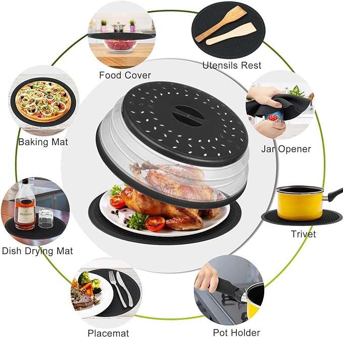 12"&10" Microwave food Cover and Mat, Large Vented Collapsible Splatter Guard - Image 7