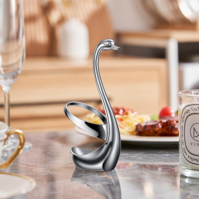AnSaw Silver Small Coffee Spoon Holder Set, Swan Base - Image 5