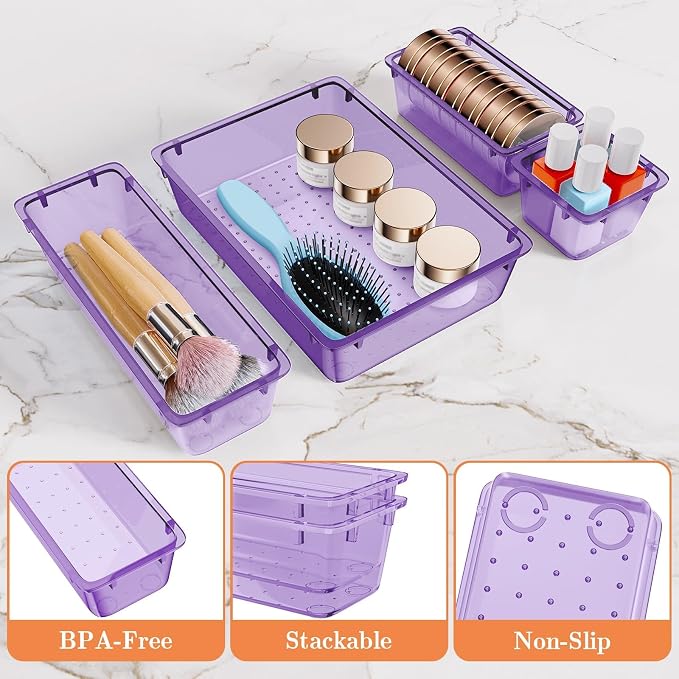 SpaceHacks 25 PCS Plastic Drawer Organizer Set, 4-Size Versatile Organizer - Image 3