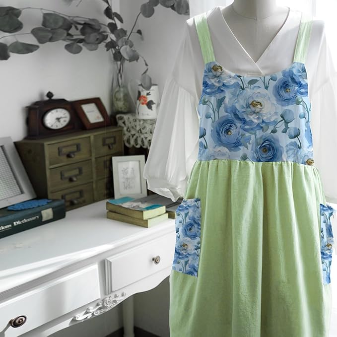 Uaussi Cotton Linen Apron Cross Back Work Apron - Image 2