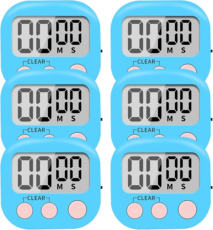 6 Pack Small Digital Kitchen Timer Magnetic Back and ON/Off Switch, Minute by LinkDm