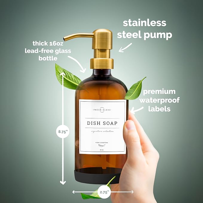 Vine Creations Amber Glass Soap Dispenser, 2 Pack Kitchen Soap Dispenser Set - Image 5