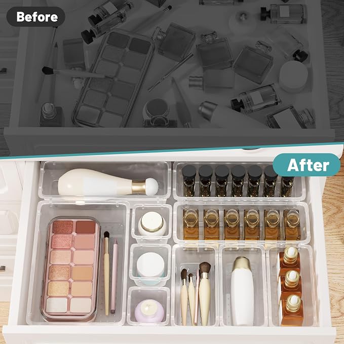 WOWBOX 40 PCS Clear Plastic Drawer Organizer Set, 4 Sizes Desk Drawer - Image 5