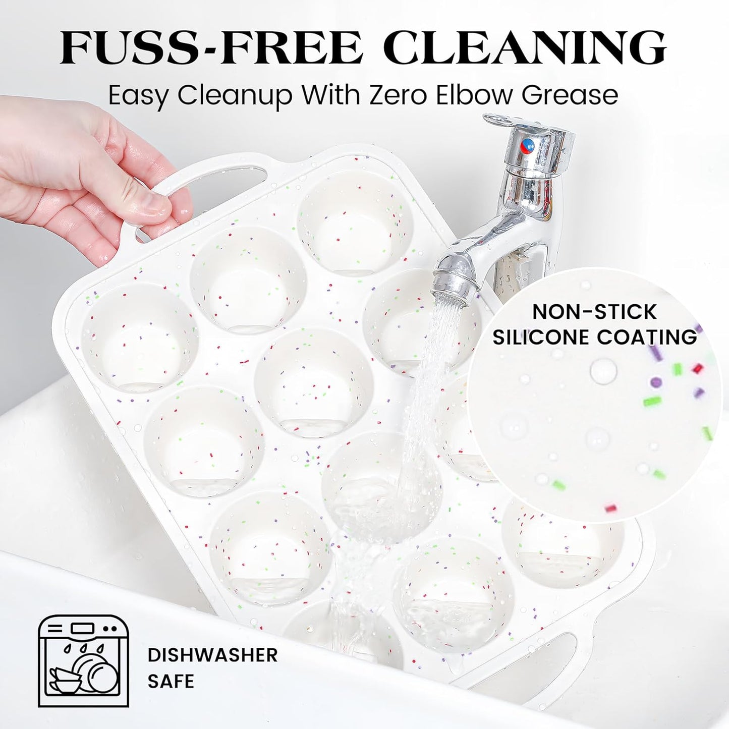 Regular 12 Cup and Mini 24 Cup Nonstick Cupcake Pan Set Silicone Muffin Pan for Baking Silicone Cupcake Mold with Metal Reinforced Frame BPA Free (2 Pcs, Cream)