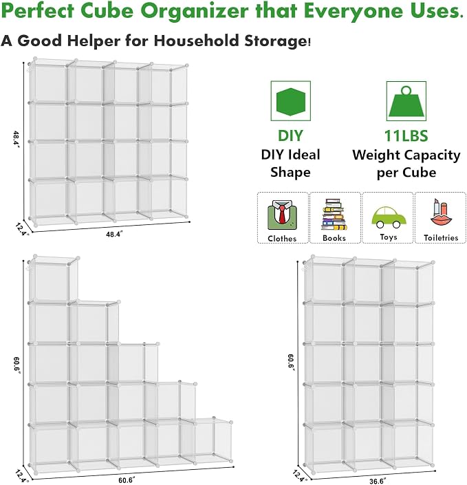 C&AHOME Cube Storage Organizer, 16-Cube Shelves Units, Plastic Storage Cubes - Image 2