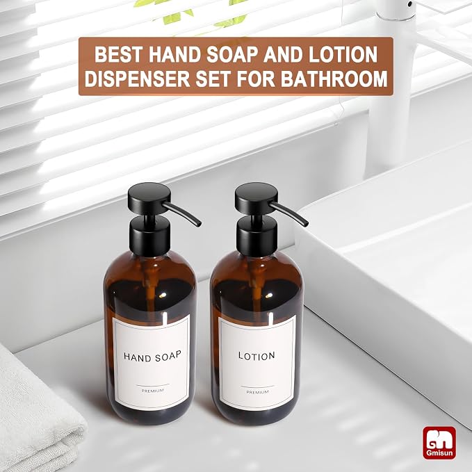 GMISUN Amber Glass Soap Dispenser, 6 Pack Bathroom Hand Soap Dispensers - Image 6
