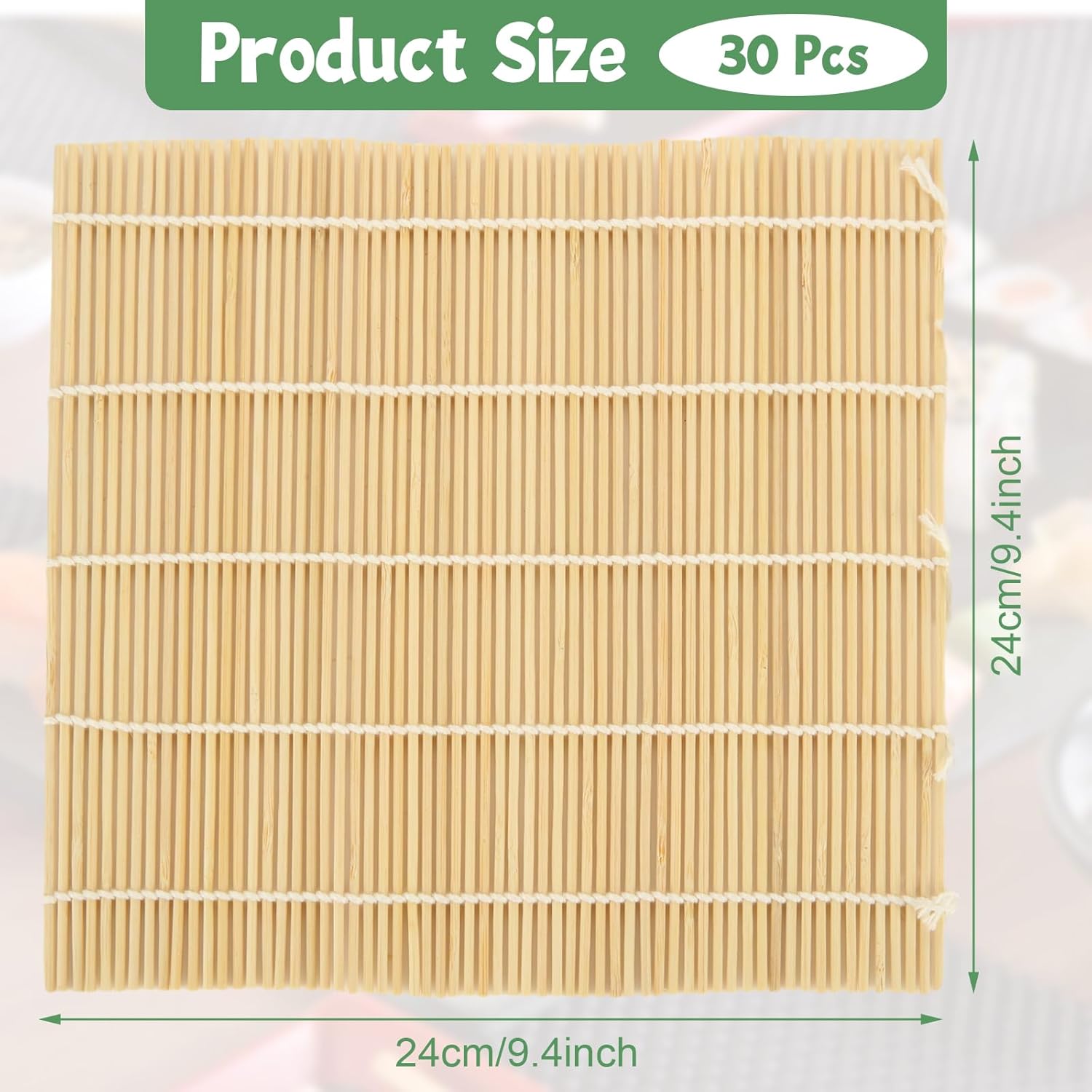 QTLCOHD 30 Pcs Bamboo Sushi Rolling Mat 9.5 x 9.5 Inch Bamboo Mats for Sushi Making Nonstick Kimbap Roller Bulk for Home Sushi Roll Party