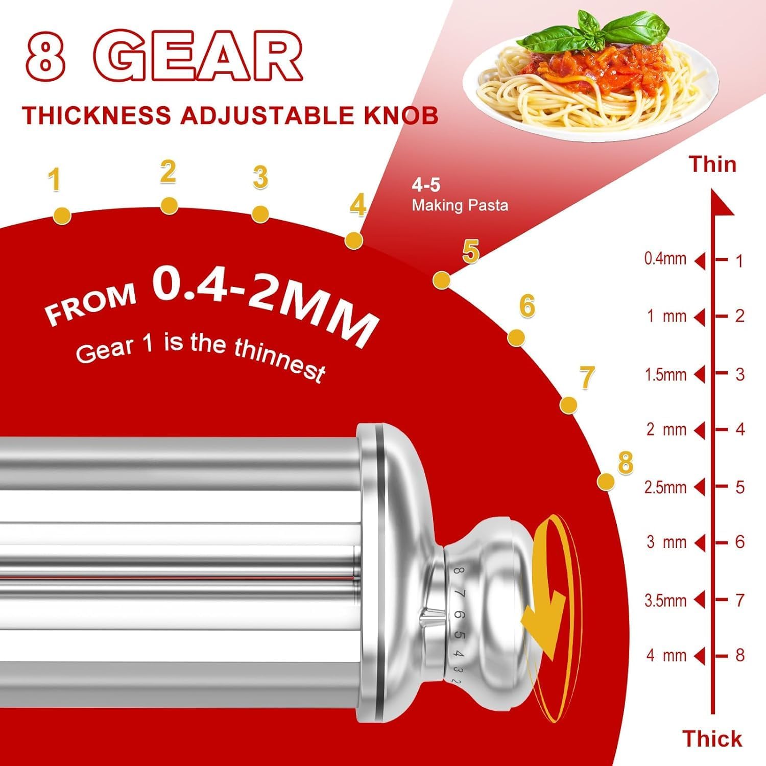 Pasta Maker Attachment for Kitchenaid Stand Mixer Included Pasta Sheet Roller, Spaghetti Cutter and Fettuccine Cutter, Pasta Maker Stainless Steel Accessories with 8-Speed Adjustable, 3 Piece