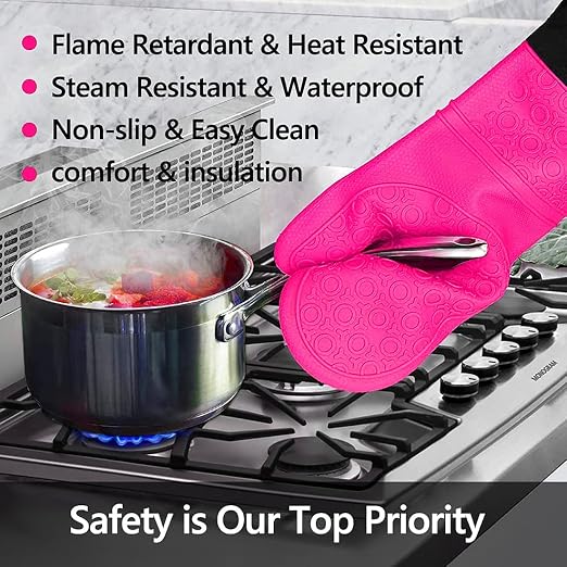 Silicone Oven Mitts and Pot Holders Set, MTZRFLL Extra Long Heat Resistant Oven - Image 2