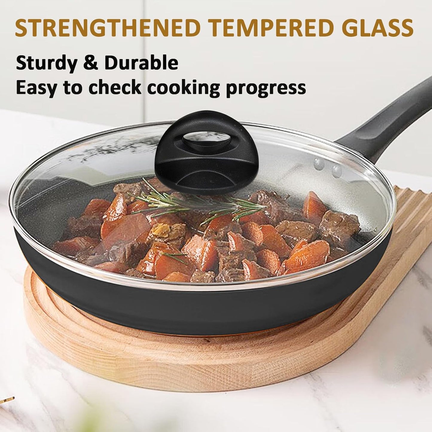 Glass Lids for Pot and Pan, 8, 9.5, 10.25, 11, 12, 12.6, 13.5, 14 Inch Tempered Replacement for Covers Kitchen Cookware, Frying Pan, Wok, Skillet (10.5 Inch)