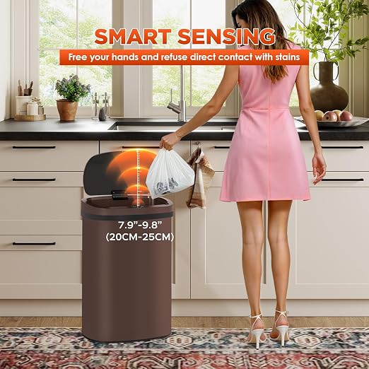 PayLessHere | 13 Gallon Stainless Steel Trash Can | Brown | Automatic Touchless - Image 3