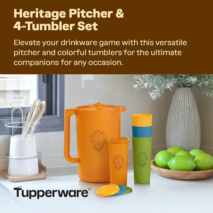 Tupperware Heritage Retro Collection, Pitcher and 4 Tumbler Set in Retro Colors - Image 2